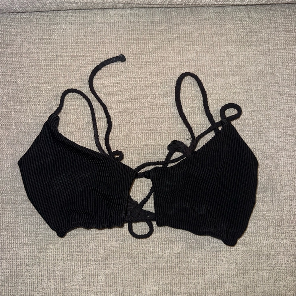 Frankie's Bikinis Black Ribbed Lace-Up Bikini Top